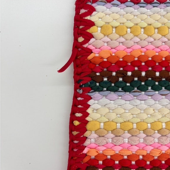 Vtg. Handmade Rag Rug Crocheted Edge, Reversible Floor Mat - Picture 3 of 7